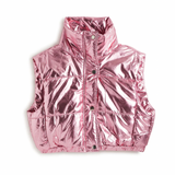 tractr Metallic Cropped Puffer Vest - Rose