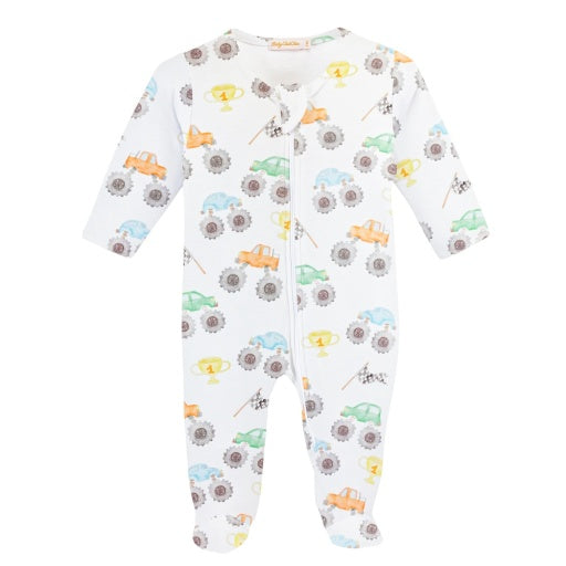 Baby Club Chic Monster Trucks Zipped Footie - Multi