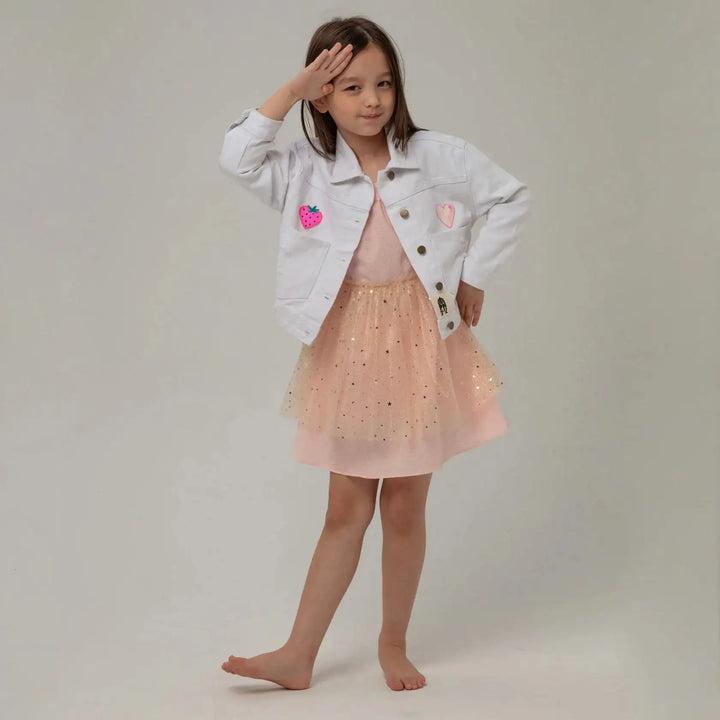 Petite Hailey Patched Denim Jacket - White Bow