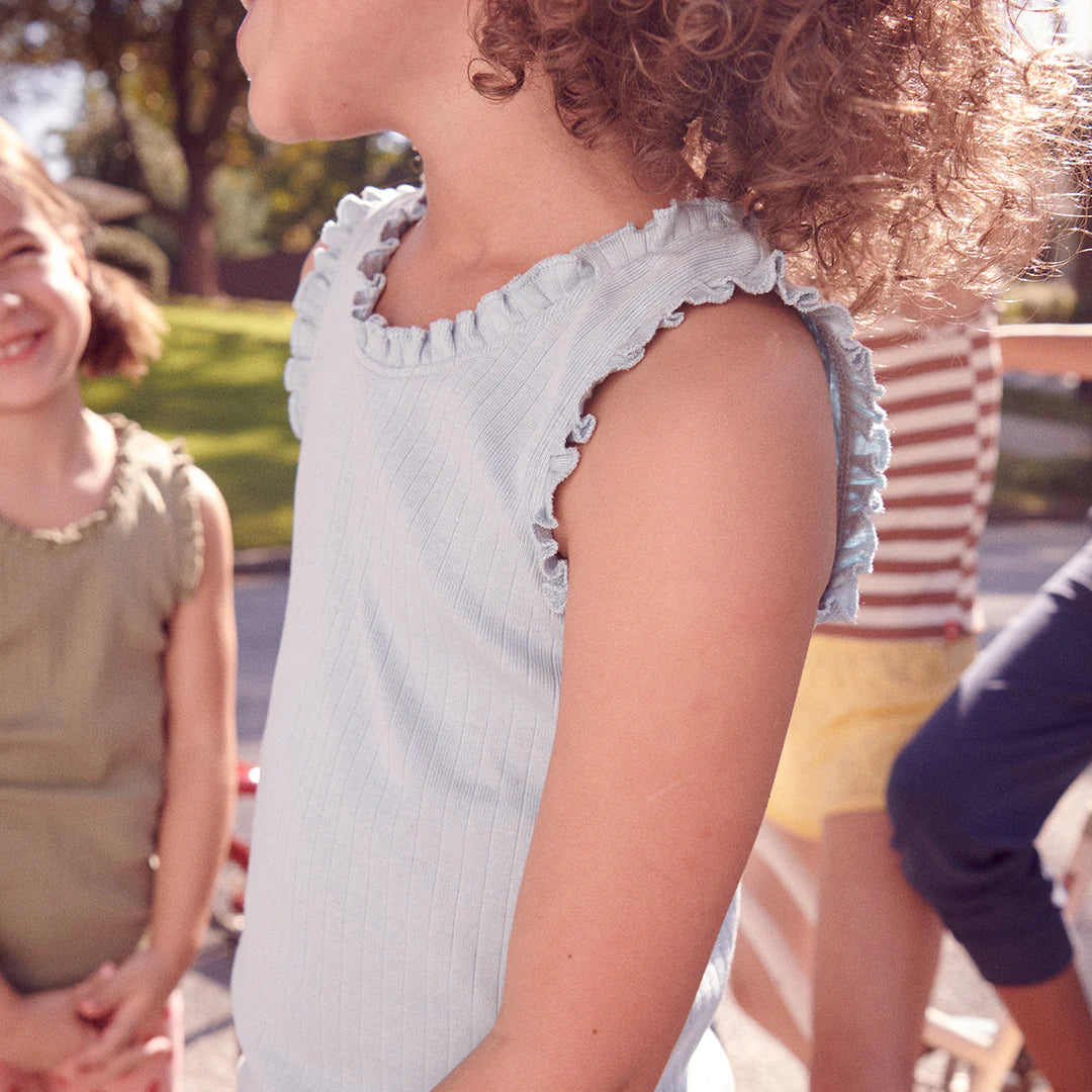 Pink Chicken Joy Ruffle Rib Tank