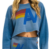 Aviator Nation Vintage Logo Cropped Crew Sweatshirt - Faded Water