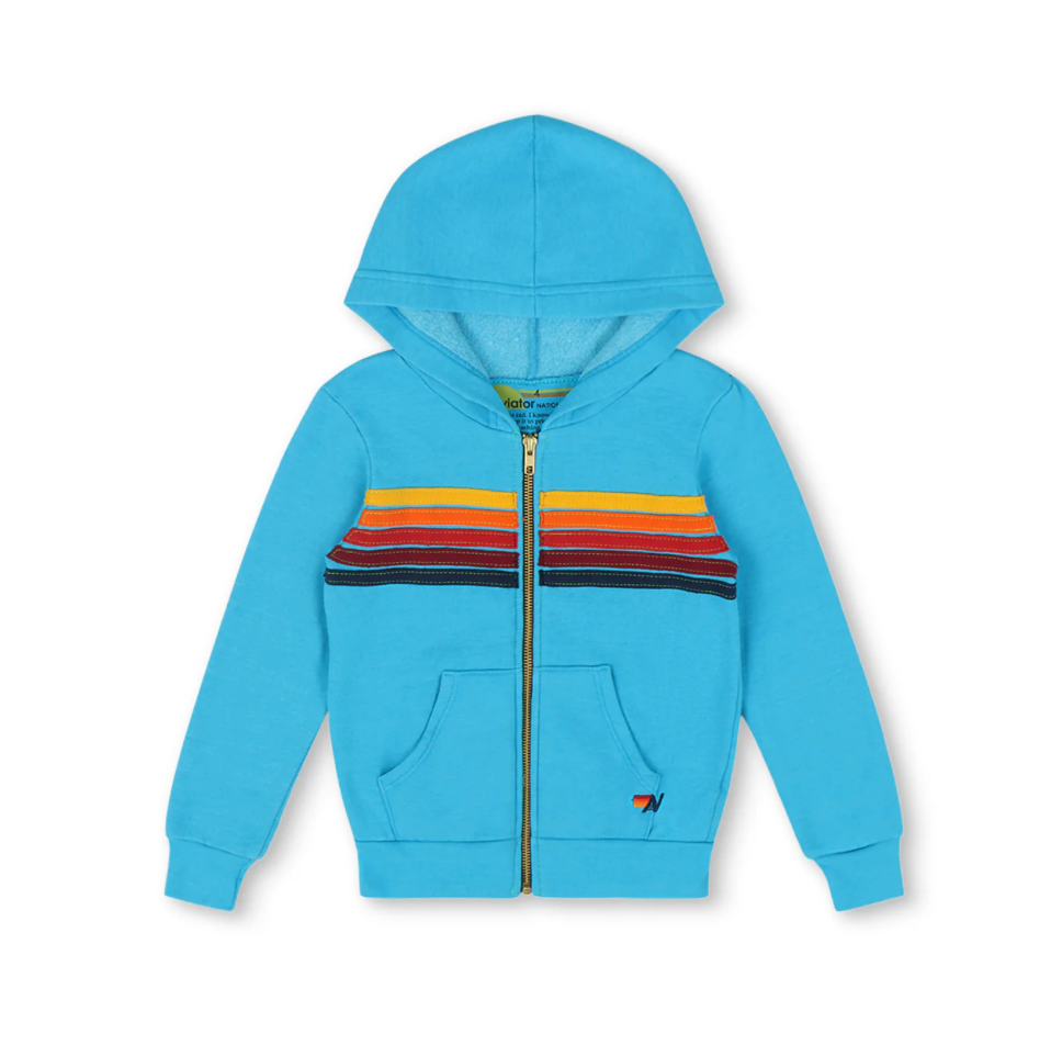 Aviator Nation Kids 5 Stripe Zip Hoodie - woflow - Neon Blue