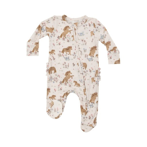 Angel Dear Pretty Ponies 2 Way Zipper Ruffle Back Footie - Pink