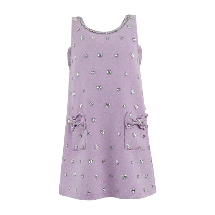 Lola & the Boys Crystal Heart Denim Bow Dress