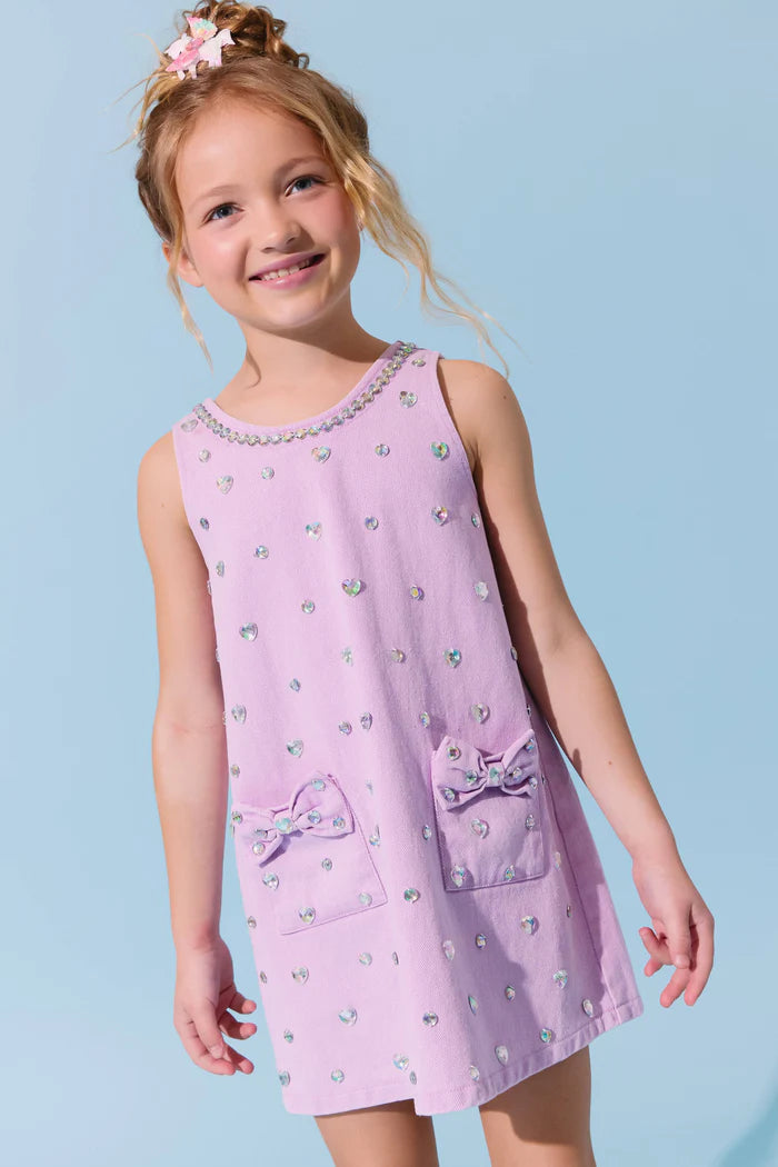 Lola & the Boys Crystal Heart Denim Bow Dress