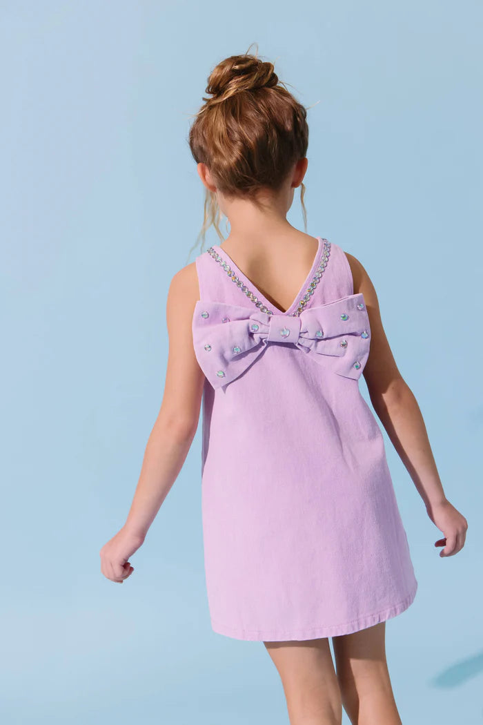 Lola & the Boys Crystal Heart Denim Bow Dress