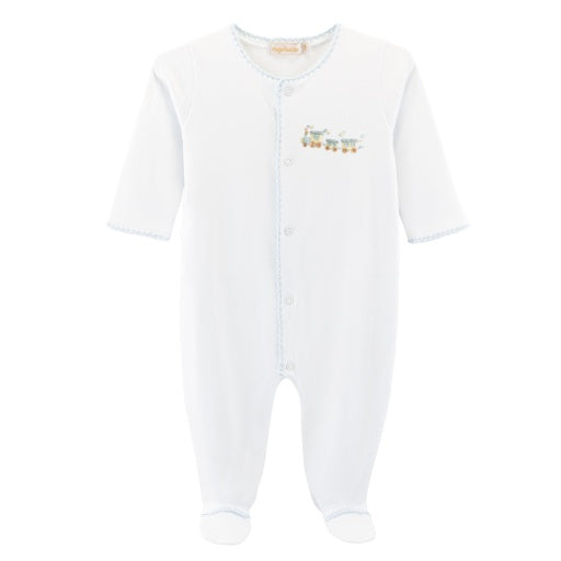 Baby Club Chic Little Train Footie w Crochet - Light Blue