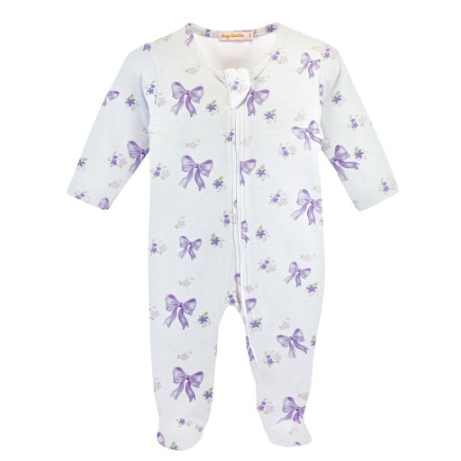 Baby Club Chic Bows Printed Zip Footie - Lavender