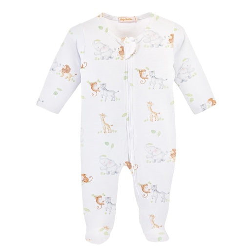 Baby Club Chic Safari Adventure Zip Footie printed - Printed White Collar