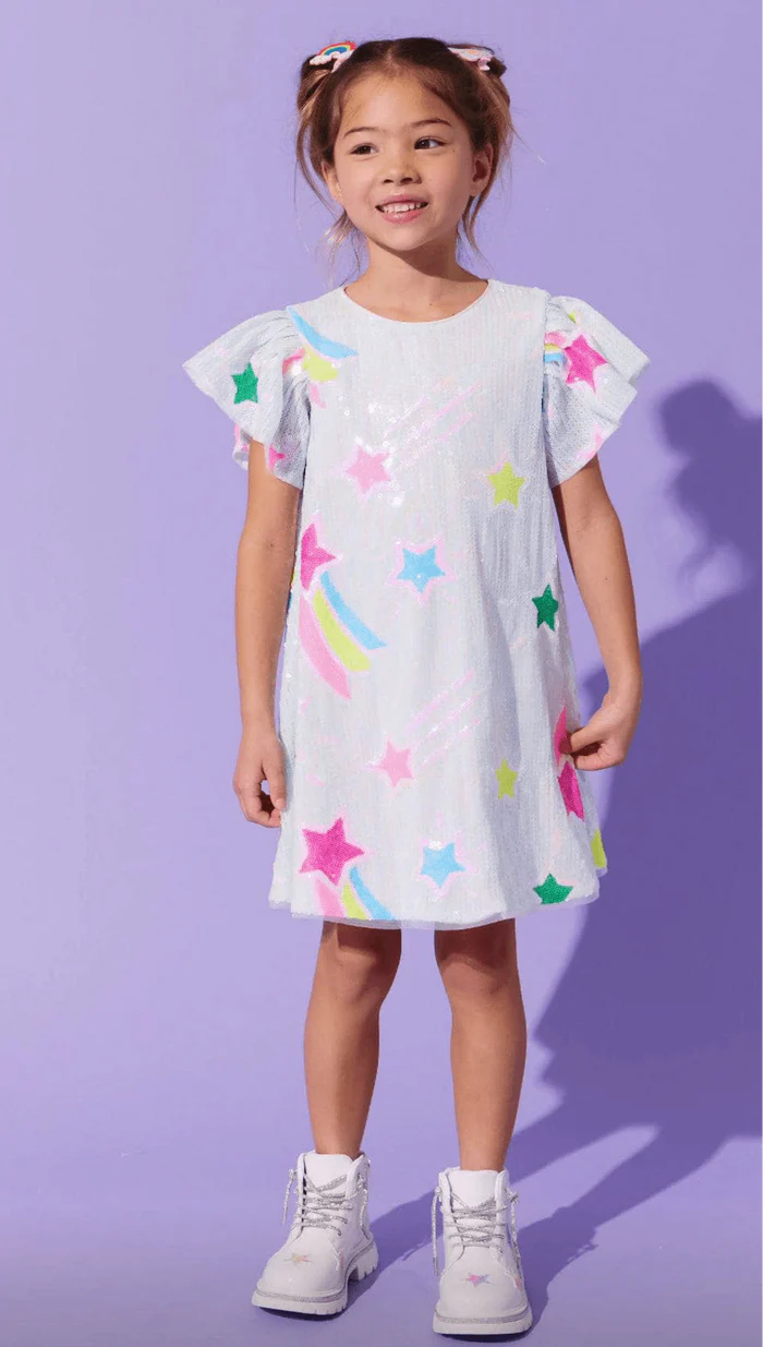 Lola & the Boys Rainbow Shooting Star Sequin Dress