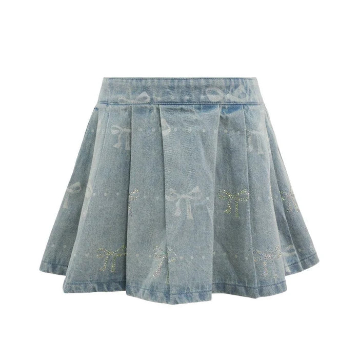 Lola & the Boys Sparkle Bows Denim Skirt