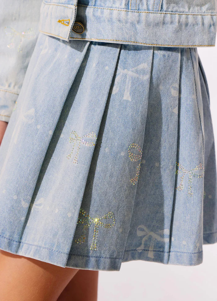 Lola & the Boys Sparkle Bows Denim Skirt