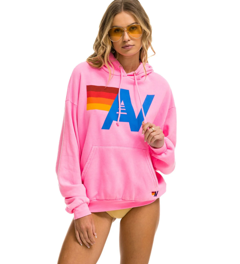 Aviator Nation Logo Relaxed Pullover Hoodie - woflow - Neon Pink