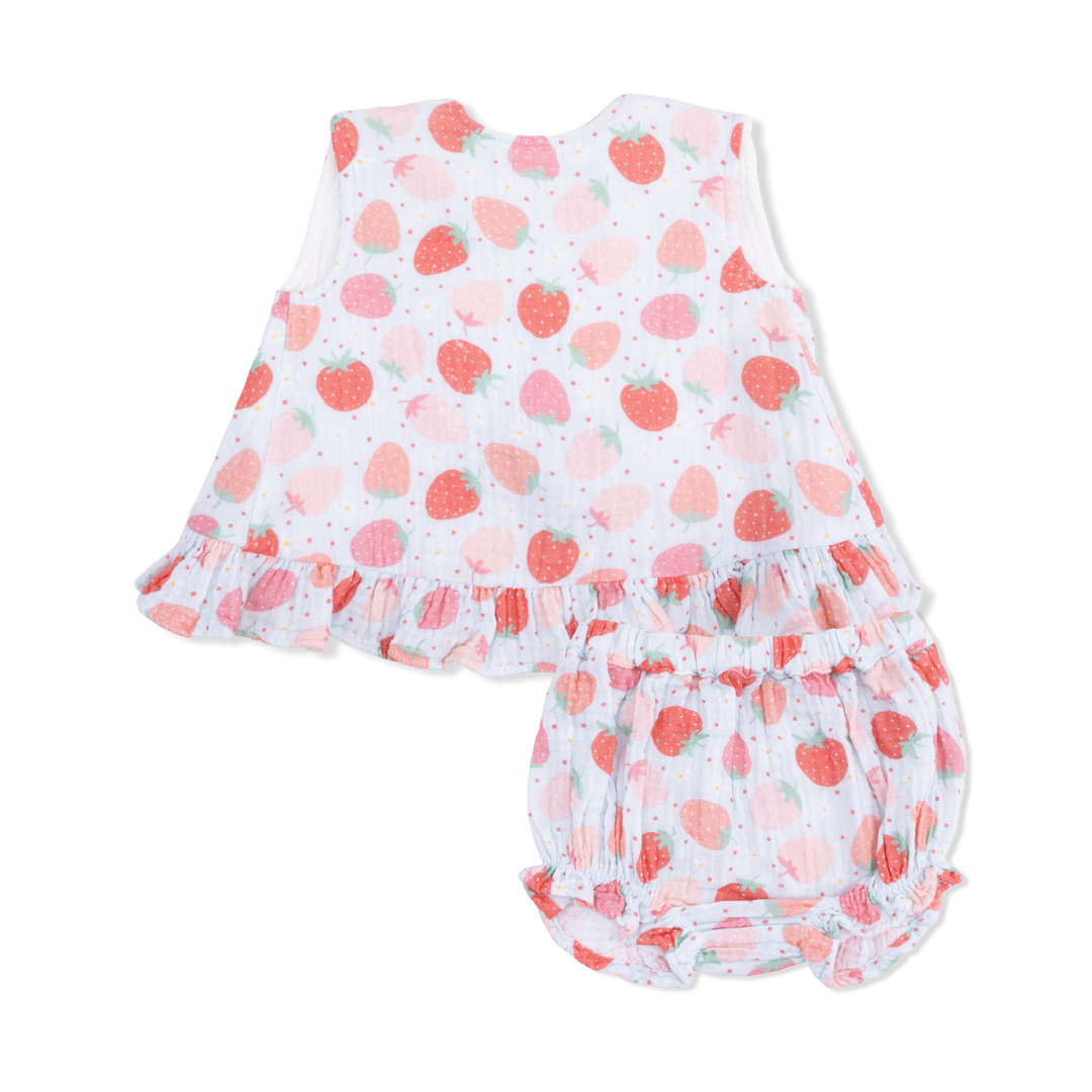 Angel Dear Strawberry Bliss Ruffle Back Top & Bloomer