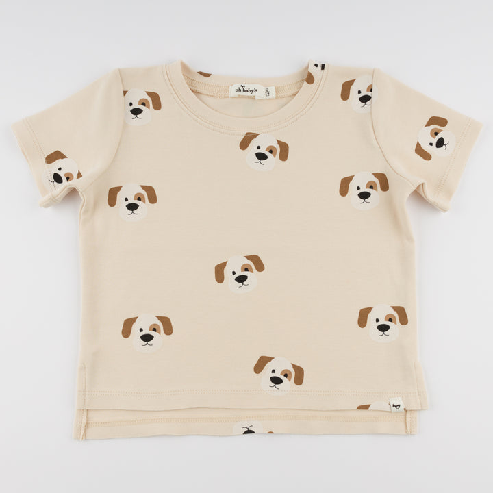 Oh Baby! Puppies Print Raw Edge Tee/Terry Jamie Short SET