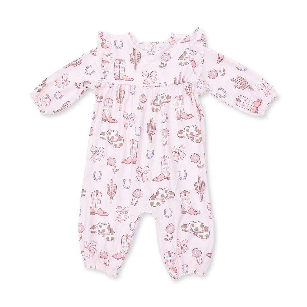 Angel Dear Cowgirl Boots and Bows Ruffle Sleeve Snap Romper