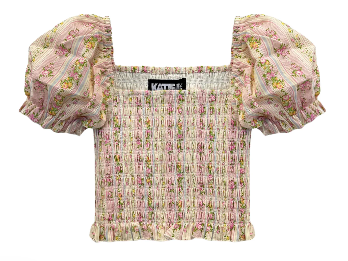 KatieJNYC Marlee Top - woflow - Shabby Floral Stripe